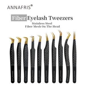 ANNAFRIS 하이 엔드 섬유 팁 속눈썹 핀셋 스테인레스 스틸 스트레이트 헤드 곡선 팁 속눈썹 연장 핀셋 메이크업 도구