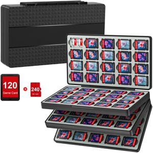 스위치 2 & 스위치 OLED & 라이트용 게임 카드 케이스, 120개 게임 카드 슬롯 및 240개 마이크로SD 카드 수납 가능한 메모리 스토리지 홀더