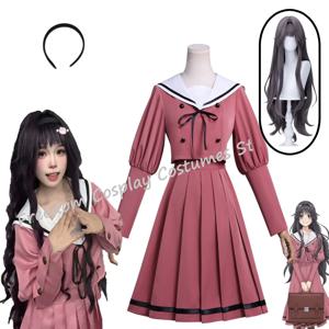 AnimeThe 향기로운 꽃은 위엄으로 피어납니다 Waguri Kaoruko 코스프레 의상 롱 가발 JK 탑 스커트 유니폼 카니발 여성 정장