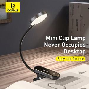 베이스어스 휴대용 데스크 램프 LED 미니 클립 USB 충전식 테이블 램프 무단계 밝기 조절 노트북 독서 침실용 부드러운 야간 조명
