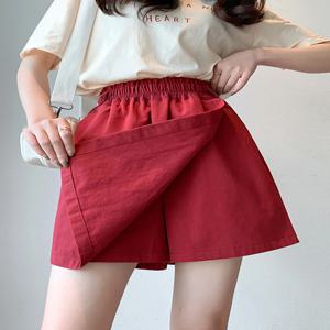 루즈핏 플러스 사이즈 여름 스커트 반바지 여성 캐주얼 와이드 레그 배기 블랙 레드 반바지 여성 엘라스틱 허리 숏 팬츠 여성 퀼로트