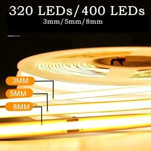 3mm/5mm/8mm DC5V 고밀도 COB 라이트 스트립 320 400LED 유연한 COB LED 테이프 라이트 바 디밍이 가능한 TV 주방 침실 장식