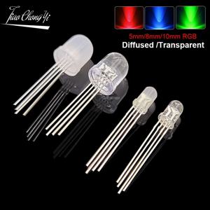 4핀 DIP RGB LED(발광 다이오드), 5mm, 8mm, 10mm, RGB 공통 양극/음극, 삼색/다색, 투명 확산형, DIY PCB 램프 전구