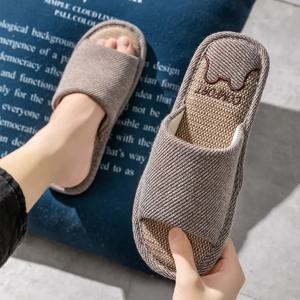 봄 가을 무소음 땀 흡수 면/린넨 남녀 공용 슬리퍼 통기성 실내용 홈 미끄럼 방지 소프트 바닥 남성 슬리퍼
