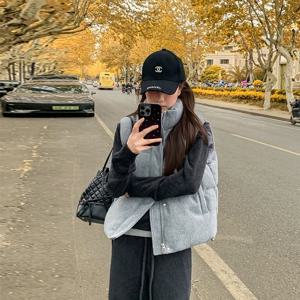 2025 신상 그레이 울 코트 두꺼운 다운 코튼 베스트 재킷 여성 숏 베스트 코트 여성 가을 겨울 조끼 베스트 재킷