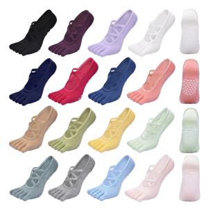 여성 붕대 통기성 필라테스 양말 숙녀 미끄럼 방지 코튼 백리스 양말 다섯 발가락 발레 댄스 피트니스 운동 스포츠 양말