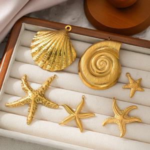 2개 스테인리스 스틸 18K 골드 해양 소라 조개 참 펜던트 DIY 귀걸이 목걸이 팔찌 쥬얼리 제작 비치 액세서리