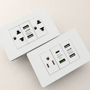 흰색 PC US USB 타입-C 20W 고속 충전 벽면 전원 콘센트, 멕시코 태국 듀얼 USB 소켓 플러그, 가정용 조명 전기 스위치 패널