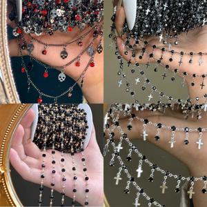 0.5/1 미터 고스 스타일 블랙 크로스 스켈레톤 펜던트 체인 DIY 목걸이 여성용 유니크 링크 에스테틱 할로윈 주얼리 ﻿ ﻿