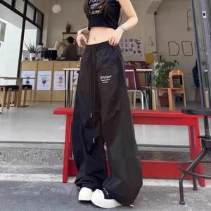 루즈핏 와이드 레그 팬츠 아메리칸 스타일 여름 얇은 캐주얼 하이웨이스트 롱 팬츠 스트릿 스타일 폴리에스터 섬유 나이프 엣지 팬츠