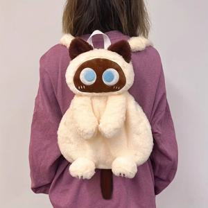 검은 고양이 백팩 큰 눈 고양이 인형 플러시 귀여운 봉제 동물 숄더백 대용량 소프트 토이 패션 크로스바디 백