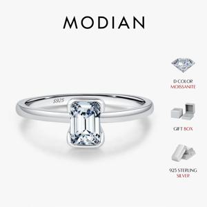 MODIAN 0.8Ct VVS1 직사각형 에메랄드 컷 모이사나이트 반지 925 스털링 실버 클래식 반지 여성용 웨딩 파인 주얼리 선물