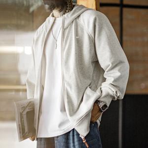 마덴 남성 캐주얼 루즈핏 후드티 래글런 소매 헤더 그레이 가디건 리브드 헴 긴팔 아우터웨어 봄 가을용