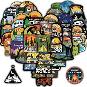 50개 캠핑 스티커 노트북 장식용 수하물 창의적인 노트북 자전거 스케이트보드 개인화된 전화 아트 기숙사 스티커 ﻿
