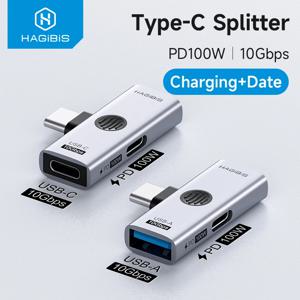 하기비스 듀얼 USB C 어댑터 1입력 2출력 스플리터 100W 충전 포트 USB C 헤드폰 OTG 컨버터 아이패드 아이폰 맥북용