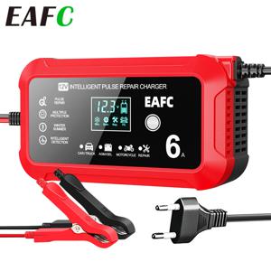 EAFC 12V 6A 대형 화면 스마트 배터리 충전기 유지기 펄스 수리 탈황기 자동차 트럭 SUV 오토바이 AGM GEL 배터리용