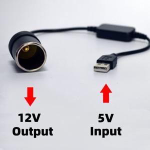 QXN 5V에서 12V 변환 케이블 연장기 USB 또는 타입 C 충전기에서 시가 라이터 소켓 전원 어댑터 전자 액세서리