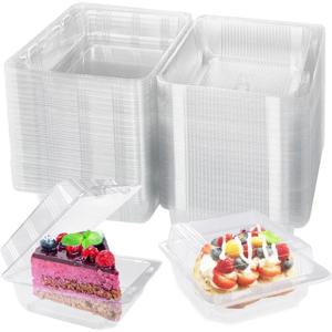 50/100PCS 플립 커버가있는 투명 플라스틱 케이크 상자 사각형 디저트 상자 웨딩 파티 무스 과일 케이크 식품 포장 상자