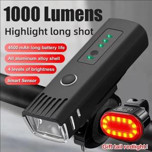 1000LM 자전거 LED 전조등 LED USB 충전식 스마트 센서 후미등 방수 밝은 손전등 안전 사이클링 라이트