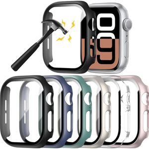 애플 워치 10 9 8 45mm 41mm 44mm 40mm S10 42mm 46mm용 유리 스크린 보호필름 + 케이스, 아이워치 7 SE 6 5용 범퍼 PC 하드 커버