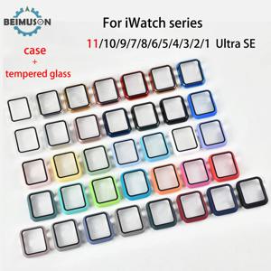 Apple Watch 시리즈용 강화 유리 + 커버 42mm 46mm PC 범퍼 화면 보호기 케이스 iWatch 시리즈 11/10/9/8/7/6/5/4/3 Ultra SE