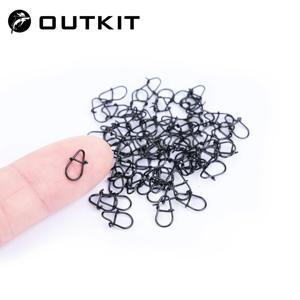 OUTKIT 50개 카본 블랙 스테인리스 스틸 핀 스위블 낚시 액세서리 커넥터 루어 클립 롤링 스위블 바다 낚시 도구