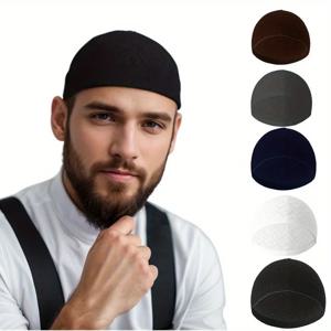 1pc 남자의 경량 통기성 메쉬 아랍어기도 모자 라마단, Eid 캐주얼 착용을위한 여름 무바라크 이슬람 Taqiyah 모자