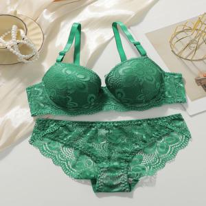 뜨거운 판매 녹색 레이스 란제리 세트 섹시한 브라 2피스 세트 세련된 흰색 디스플레이 세트 푸시 업 브라세레 A2123