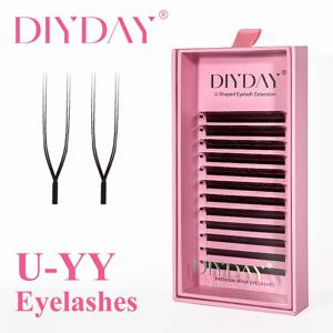 DIYDAY U자형 YY 속눈썹 연장 프리미엄 PBT 이중 레이어 U자형 YY 속눈썹 초극세사 가벼운 인조 밍크 UY 속눈썹