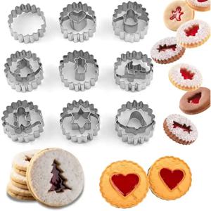 9PCS 크리스마스 쿠키 커터 세트, 비스킷, 크리스마스 트리, 눈사람, 진저브레드맨, 주방 페이스트리 몰드용 스테인레스 스틸 베이킹 도구