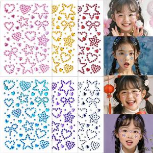 1개 스티커 하트 별 얼굴 보석 타투 스티커 자가 접착 크리스탈 보석 타투 DIY 눈/몸 메이크업 장식 라인스톤