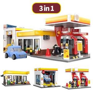MOC 도시 소매소 주유소 세차장 시리즈 빌딩 블록 모델 편의점 벽돌 장난감 어린이 DIY 선물