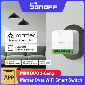 SONOFF MINI DUO 2-갱 매터 오버 와이파이 스마트 스위치 MINI-2GS 듀얼 로드 컨트롤 분리형 릴레이 모드 알렉사 구글 홈과 호환