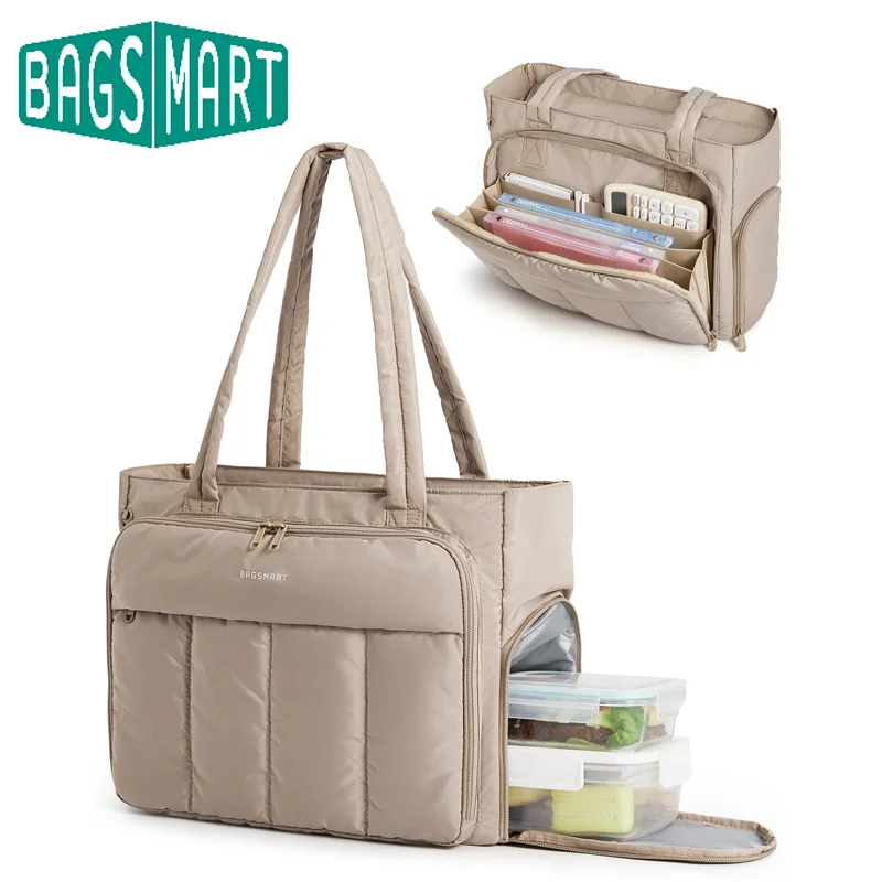 BAGSMART 토트백 단열 칸막이 포함 패딩 여성용 토트백 노트북 가방 교사용 작업용 핸드백 여행 체육관용