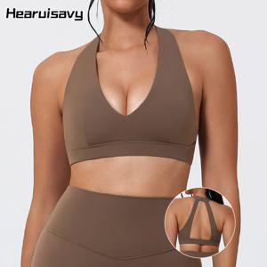 Hearuisavy 여름 여성 스포츠 브라 필라테스 요가 브라 체육관 속옷 러닝 충격 방지 통기성 빠른 건조 피트니스 탑 여성용