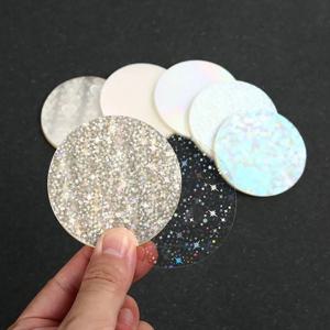 100개 라운드 레이저 필름 배지 커버 PVC 다양한 스타일 투명 배지 필름 별 패턴 DIY 제작