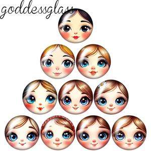 새로운 아기 소녀 인형 얼굴 만화 마트료시카 얼굴 12mm/18mm/20mm/25mm 원형 사진 유리 카보숑 플랫 백 제작 재료