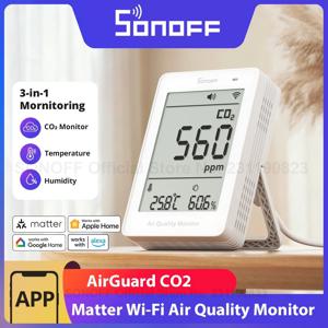 SONOFF 에어가드 CO2 매터 오버 와이파이 공기질 모니터 SAWF-08P 온도 습도 측정기 소리 및 빛 알람 기록 데이터