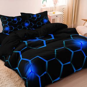 3pcs 기하학적 3D 육각형 벌집 패턴 이불 커버 세트, 디지털 인쇄 다채로운 폴리에스테르 침구, 지퍼 클로저 포함