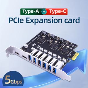 PCIe x1 to USB3.2 Gen1 5Gbps 확장 카드 PCI Express to 8포트 USB 3.0 확장 어댑터 카드, Win7/10/11에 적합