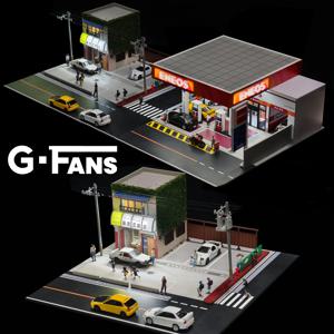 G 팬즈 1/64 스케일 다이캐스트 자동차 차고 디오라마 모델 미니어처 주차장 장면 차량 전시 및 장난감 배경 컬렉션용