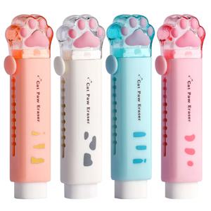수납식 푸시풀 디자인, 창의적인 만화 고양이 발 모양, 학생용 문구, 휴대용 지우개