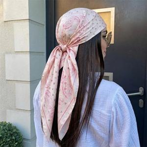 90cm 명품 브랜드 실크 새틴 스퀘어 스카프 여성 히잡 반다나 무슬림 헤드스카프 숄 랩 여성용 헤어밴드 넥커치프 푸라르