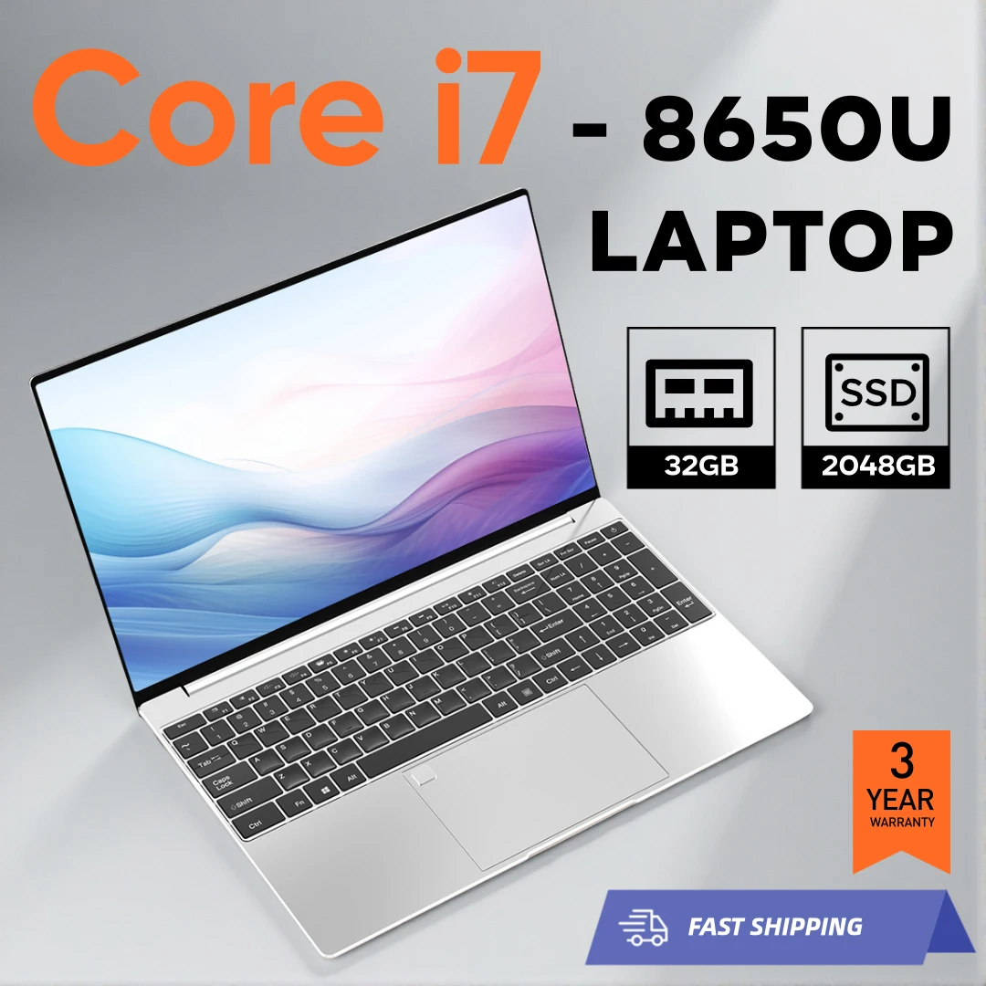 2026년형 초슬림 노트북 인텔 코어 i7 8650U 15.6인치 32GB RAM 2TB SSD 게이밍 PC 사무용 학습용 컴퓨터 PC 윈도우 11 프로