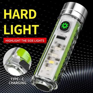 다기능 휴대용 토치 캠핑 라이트 USB C 충전식 LED 손전등 LED 미니 키체인 라이트 테일 자석 UV 라이트