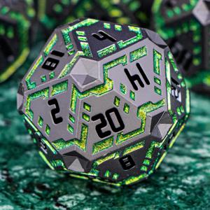 D20 스트라이프 D&D 메탈 폴리헤드럴 다이스 세트 (그린 DND 던전 앤 드래곤 패스파인더 D&D 롤플레잉 게임용 헤비 D+D 다이스)