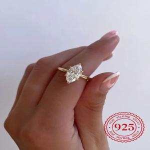 Moonla 925 스털링 실버 클래식 1-3 캐럿 마르퀴즈 지르콘 반지 여성용 약혼 파티 럭셔리 고품질 고급 보석