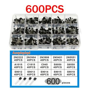 600개 트랜지스터 키트 A1015 C1815 C945 S8050 S8850 2N2222 2N3904 2N3906 2N5401 2N5551 PNP NPN S9012-S9015 S9018 15종