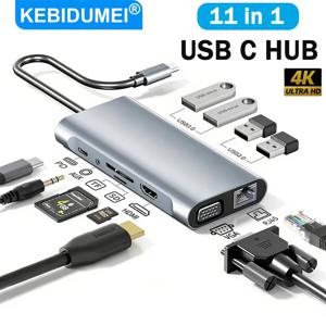 USB C 허브 11-in-1 도킹 스테이션 타입 C to 4K HDMI 어댑터 USB 3.0 5Gbps 스플리터 어댑터 PD RJ45 카드 리더 PC용