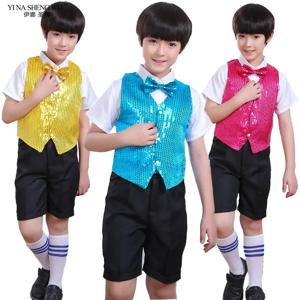 새로운 재즈 댄스 의상 소년 소녀 스팽글 조끼 어린이 댄스웨어 퍼포먼스 조끼 현대 댄스 의상 민소매 조끼